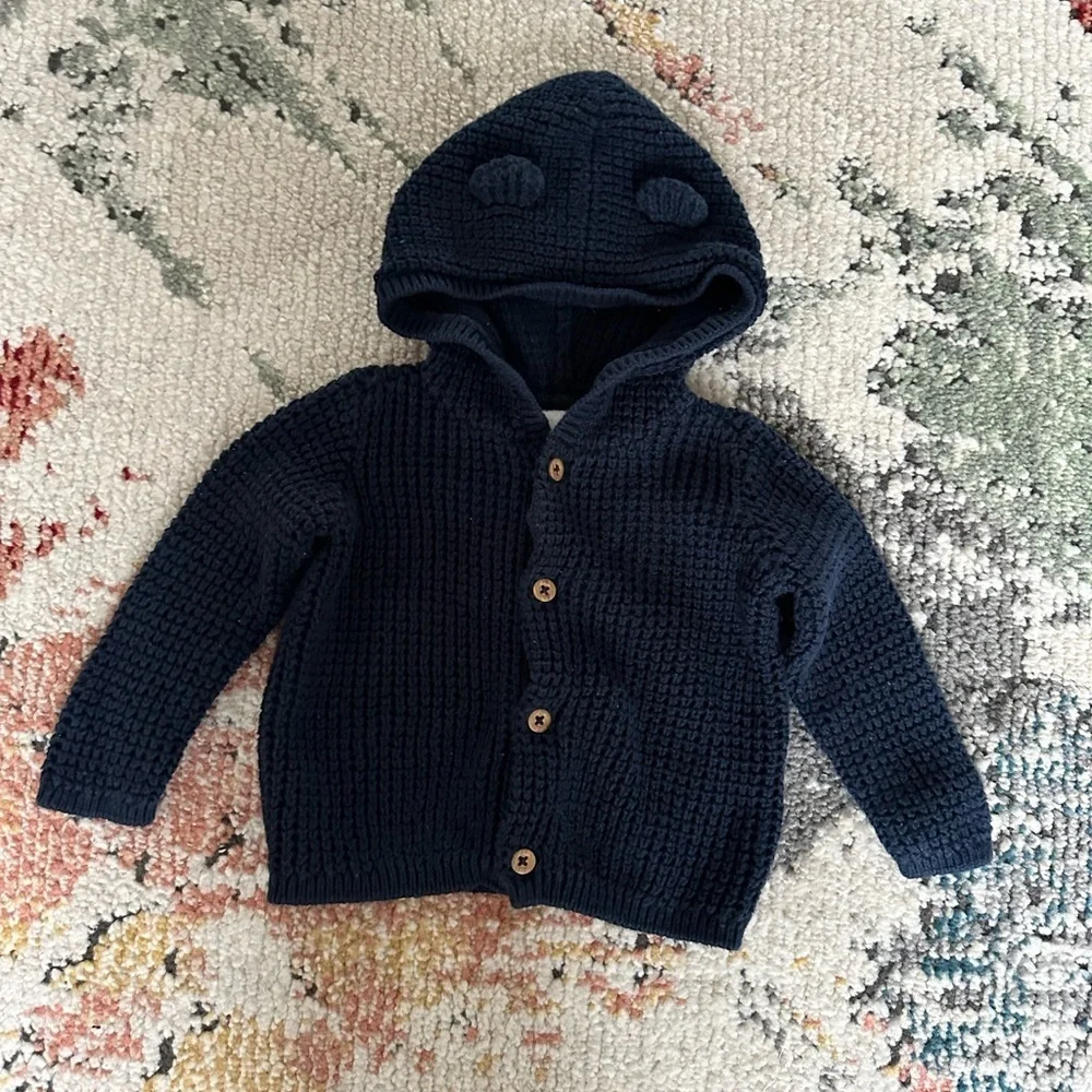 Carter’s Baby Boy 6 Months Cotton Hooded Cardigan Sweater Navy Blue Heavy
